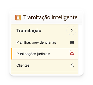 Menu lateral com Publicações judiciais